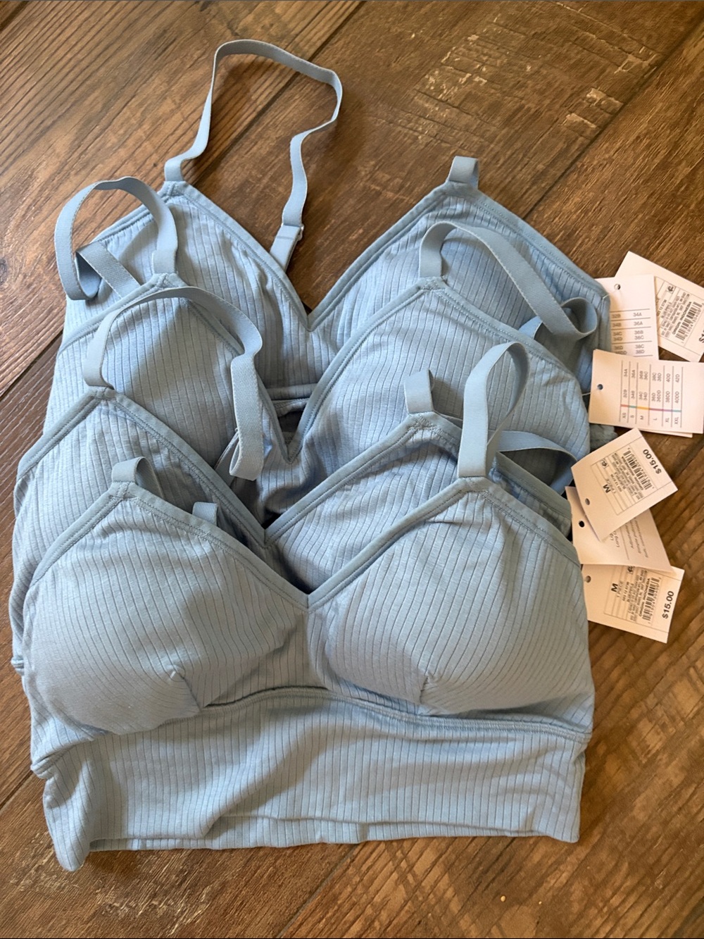 Bundle of 4 Soft Ribbed Light Blue Bralette — Comfortable Everyday Support